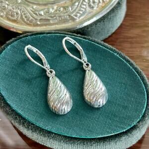 Vintage Sterling Silver 925 Teardrop Dangle Earrings – Textured Drop Design